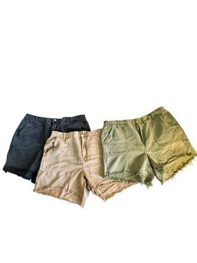 Aerie XL Linen Blend Shorts Lot 3 High Rise Elastic Back Black Khaki Sage VGUC